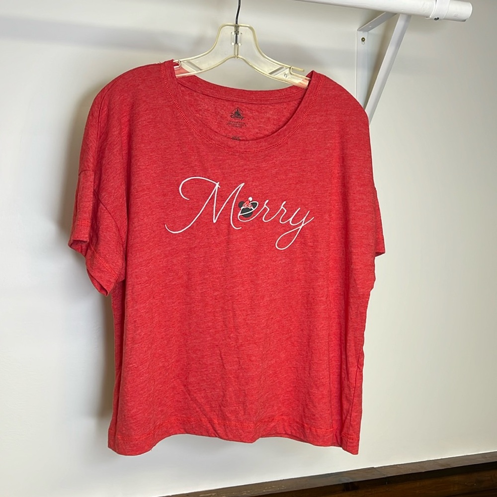 Disney Minnie Mouse “Merry” Holiday Red Cropped Length Tee- M